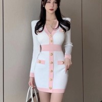 Sweet Knit Sweater Dress Women Long Sleeve Slim Sexy Sheath Bodycon Dress Korean Fashion Casual Robe